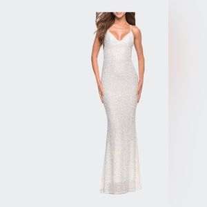 La Femme luxurious soft sequin dress with V neckline